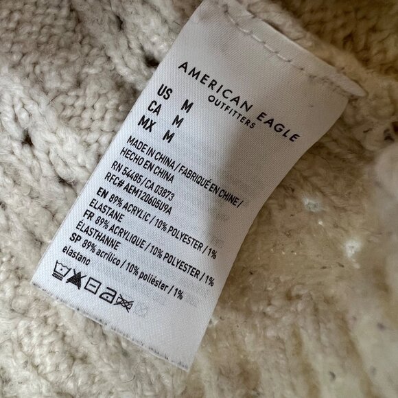 American Eagle Fisherman Cable Knit Sweater M Cropped Cardigan Beige Chunky - Picture 5 of 7